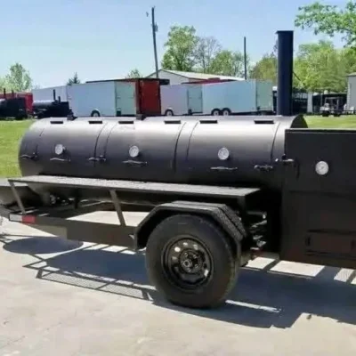 Massive 330 Gallon Commercial Offset Smoker Trailer with 31″ Tongue Grill